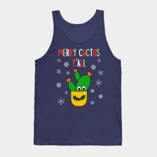 Merry Cactus Y'all - Opuntia Microdasys Cactus In Christmas Holly Pot Tank Top